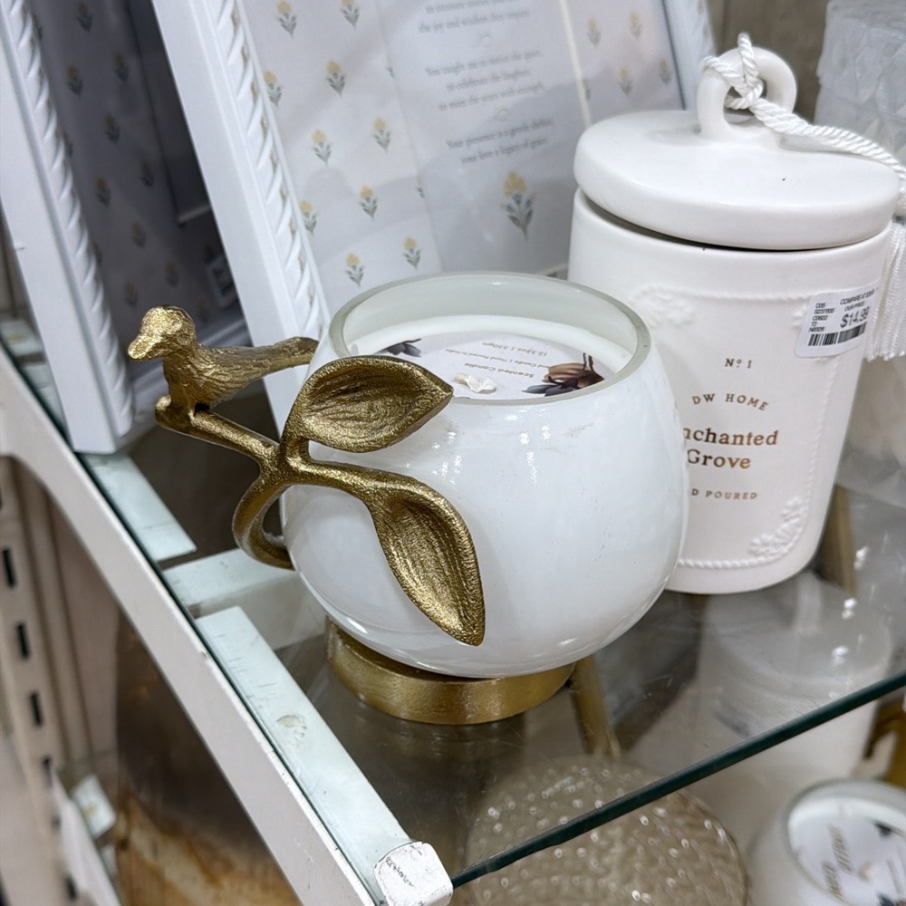 White Ceramic Candle Jar with Gold Leaf Accent